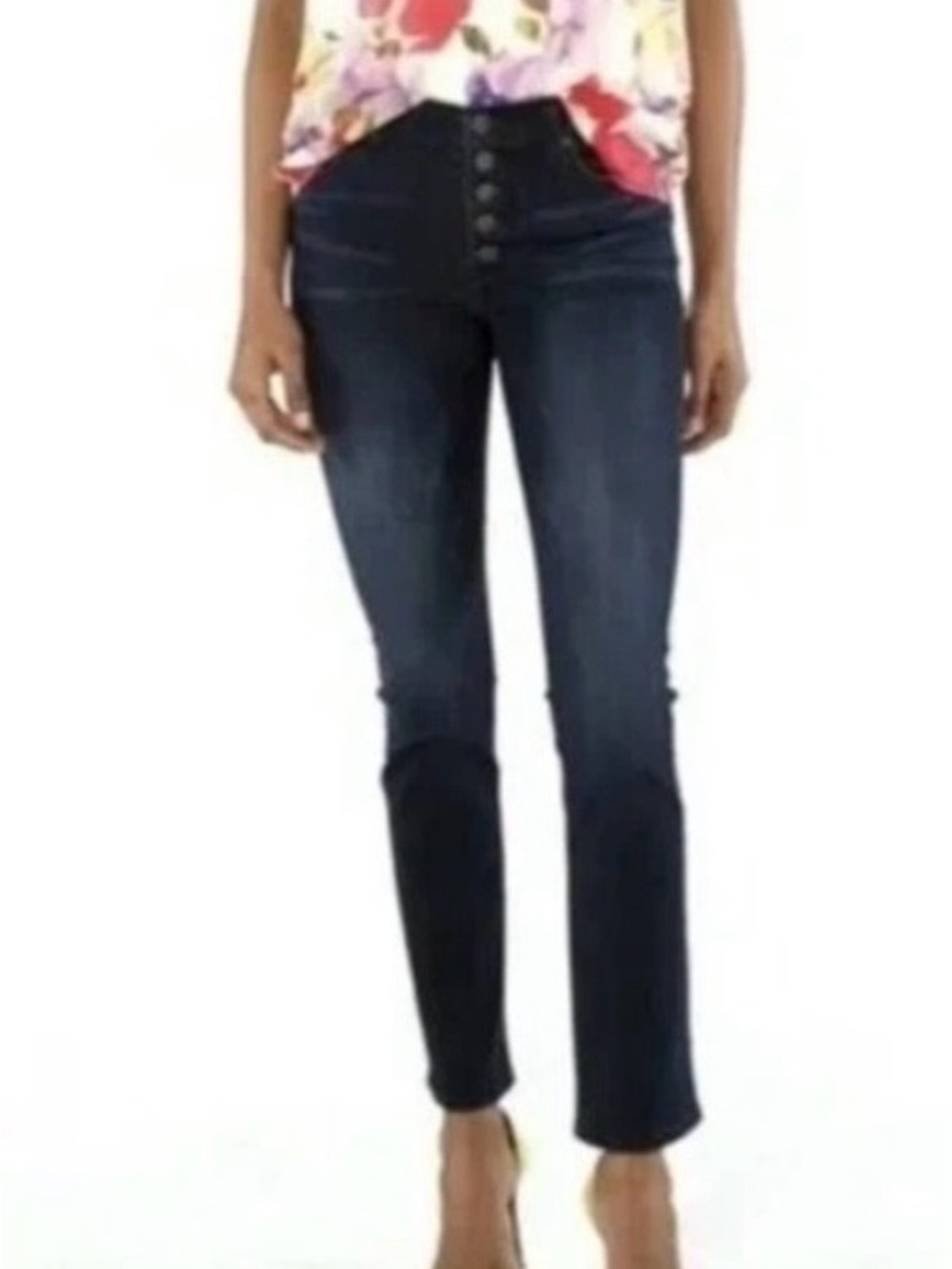 CAbi Dark Blue Straight-Leg Jeans with Button Fly